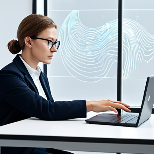 Home 17 A professional individual, fully clothed in modern business casual attire, seated at a sleek minimalist desk in a bright, contemporary office. The person is focused on a laptop screen, with subtle, abstract lines and glowing nodes emanating from the screen, visually representing the flow of digital data and the user's interconnected digital footprint. The atmosphere is thoughtful and composed. Safe for work, appropriate content, professional, perfect anatomy, correct proportions, natural pose, well-formed hands, proper finger count, natural body proportions, high quality professional photography.