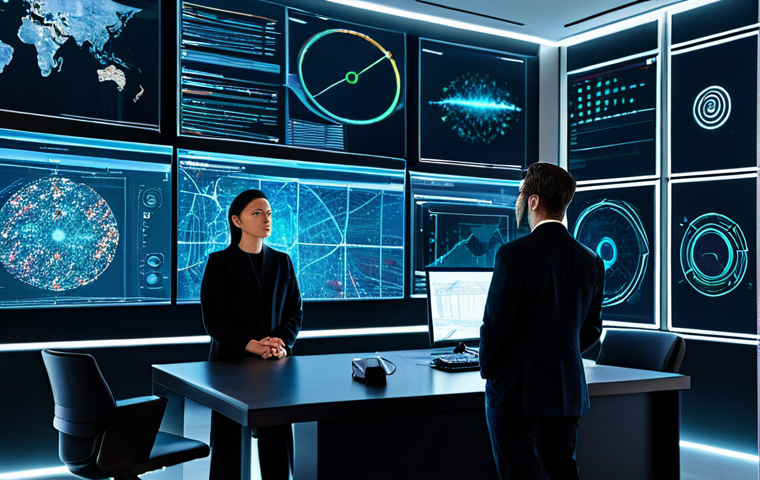 A diverse team of cybersecurity professionals, including men and women, in modest business attire, observing multiple large holographic displays within a sleek, modern security operations center. The displays show intricate network diagrams, abstract data visualizations, and glowing neural network patterns, symbolizing Deep Learning processing vast amounts of information for proactive threat detection. The environment is well-lit, with a high-tech, professional aesthetic. Professional photography, high-resolution, cinematic lighting, safe for work, appropriate content, fully clothed, professional dress, perfect anatomy, correct proportions, natural pose, well-formed hands, proper finger count, natural body proportions.