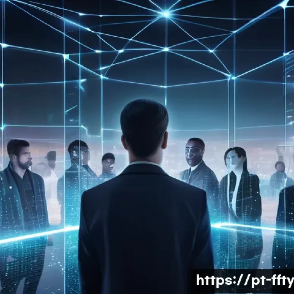 블록체인과 개인정보 보호 - A futuristic digital illustration of a diverse group of people securely managing their personal data...