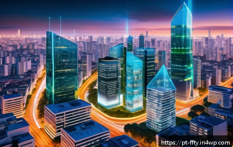 블록체인 기술의 인증 및 보안 - A futuristic Brazilian cityscape at dusk, showcasing a vibrant digital network overlay symbolizing b...